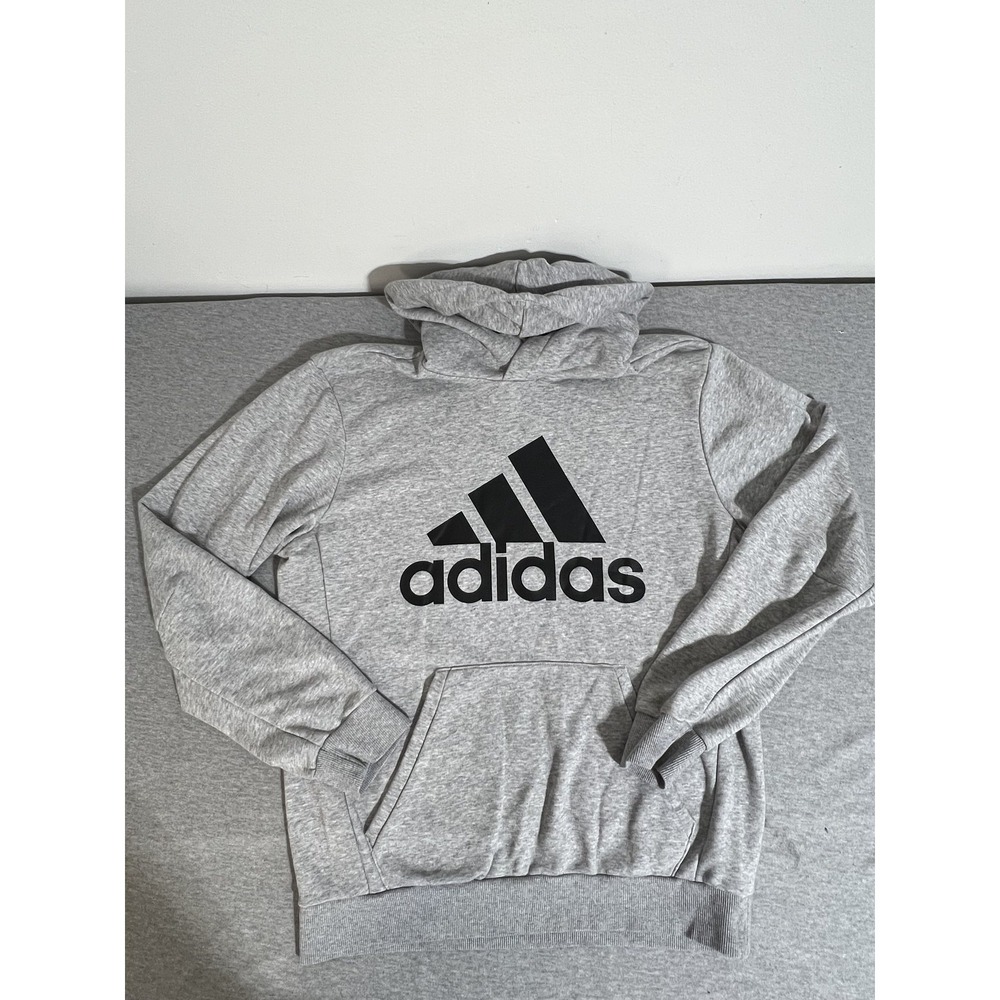 Adidas Hoodie Mens Medium Gray Pullover Sweatshirt Athletic Logo Kangaroo Pocket